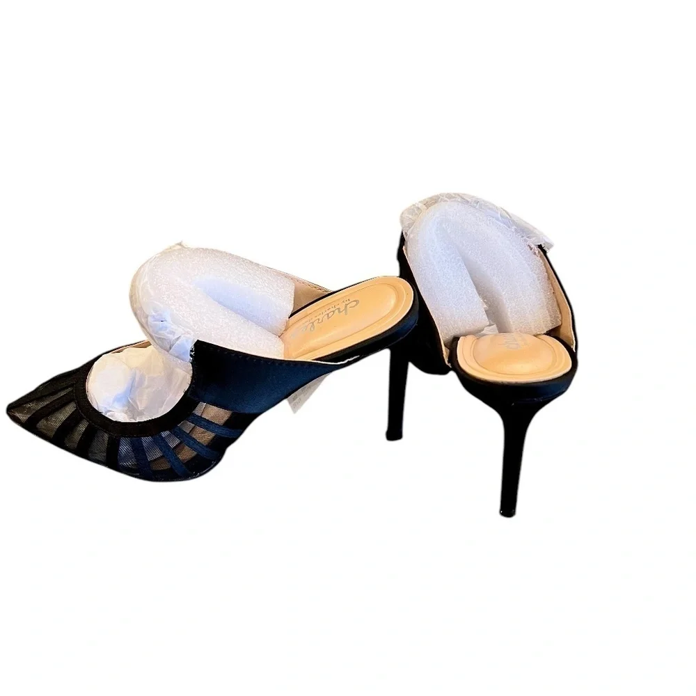 CHARLES BY CHARLES DAVID Womens Swell Embellished Strap Mesh Pumps Black 5.5 NWT
